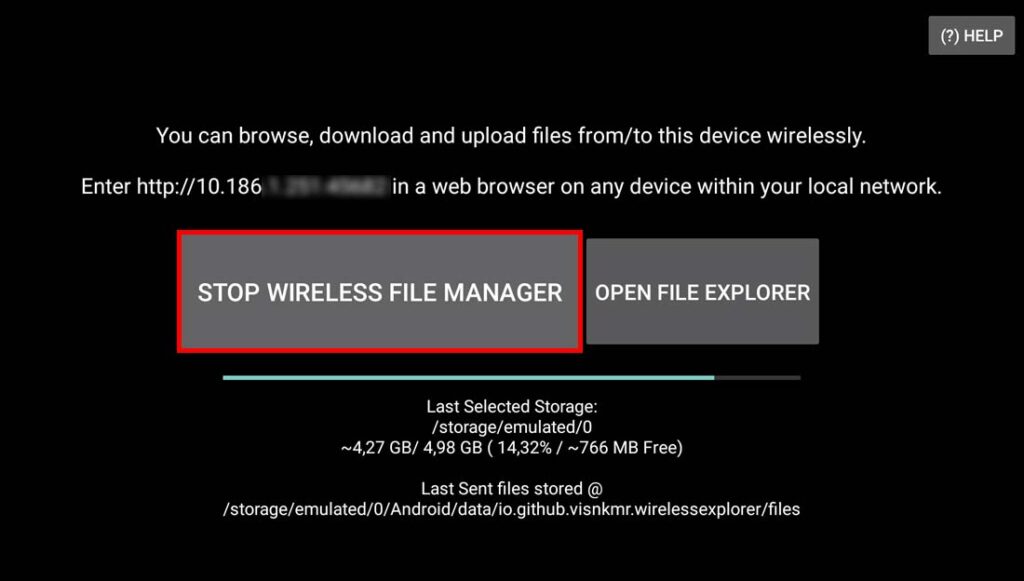 Schermata principale Wireless File Manager